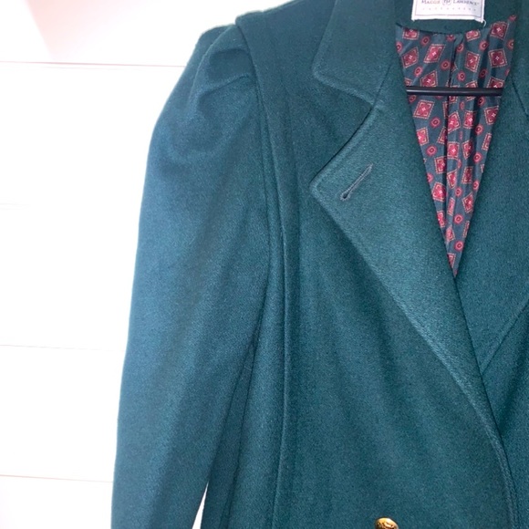 🤍 EVC True Vintage Deep Emerald Puff Sleeve Double Breasted Trench Coat - Picture 4 of 10